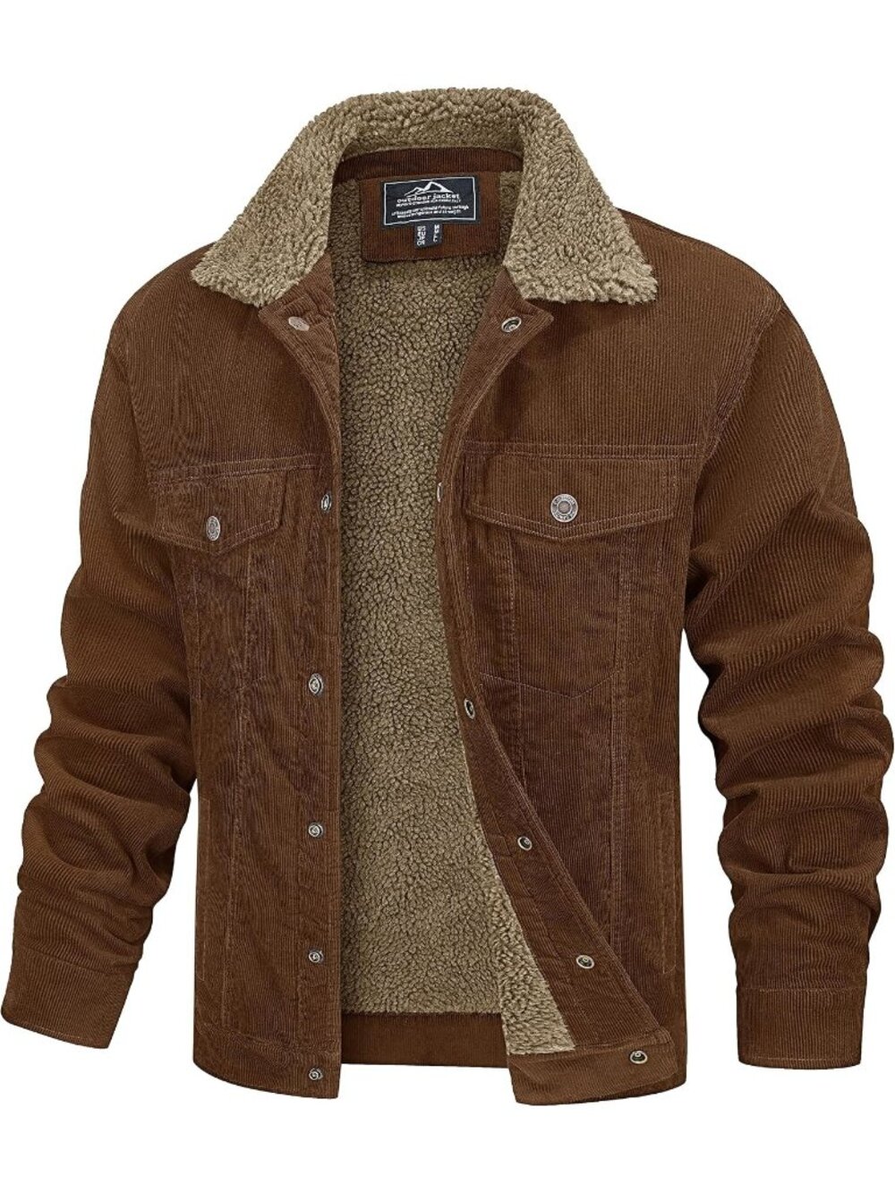 Men Brown Corduroy Sherpa Jacket Winter Fleece Cotton Coat Warm Casual Outerwear